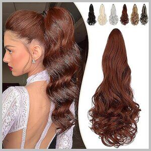 Ponytail Extension, 18" Claw Clip in Copper Red